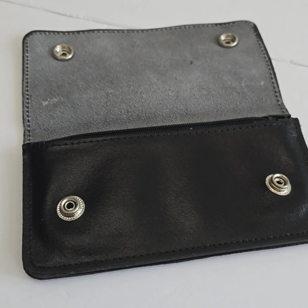 Vintage Motorcyles USA Genuine Leather Biker Trucker Black Wallet